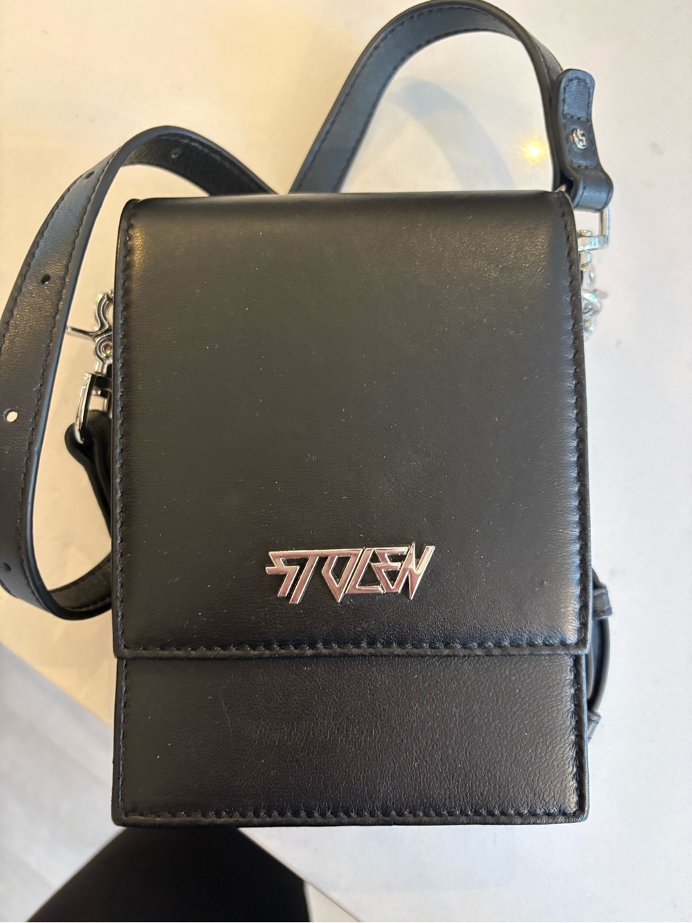 Black Leather Belt Bag - Compact Crossbody